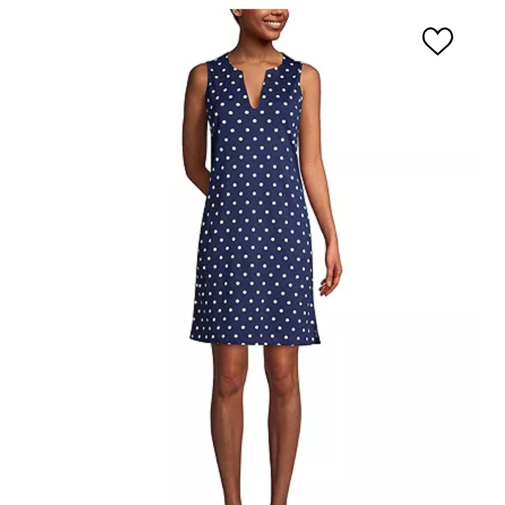 Lands end blue with white polkadot large bathing suit cover/sleeveless dress